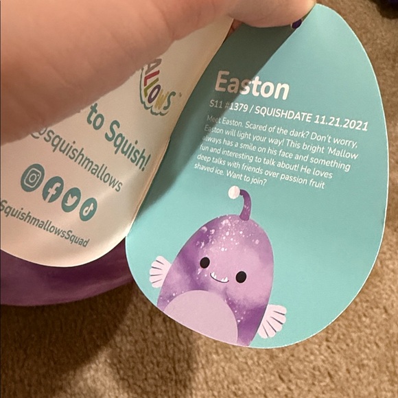 Squishmallows Easton the Purple Anglerfish - Picture 2 of 3
